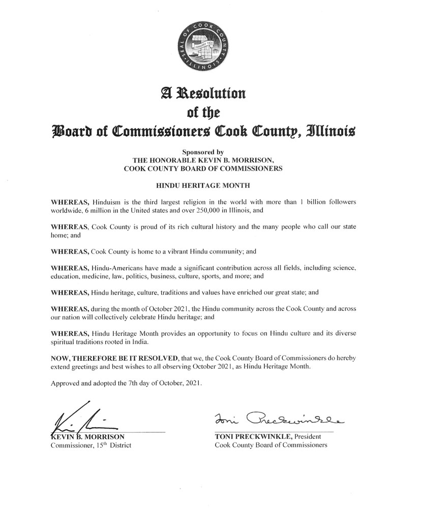 Illinois Cook County Hindu Heritage Month